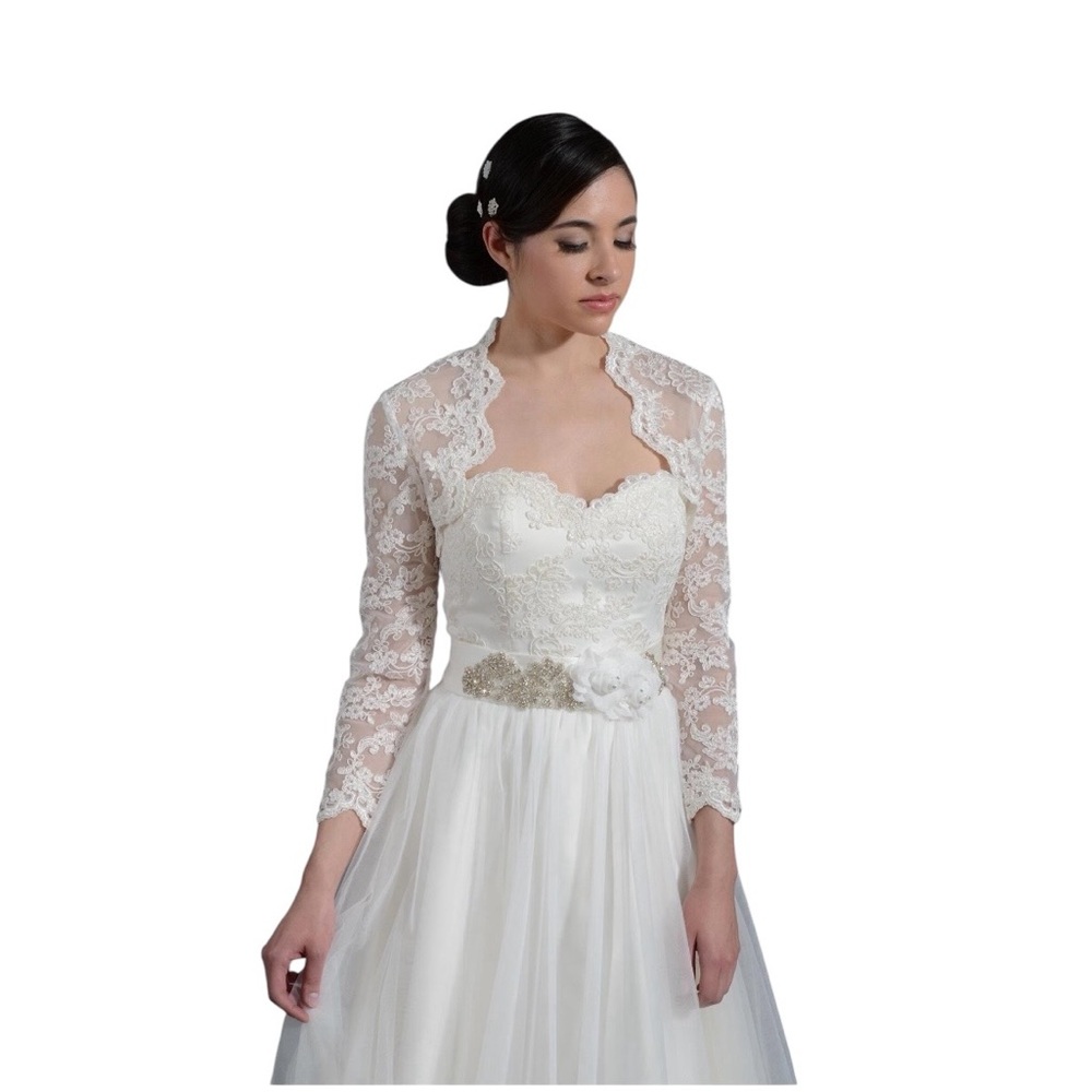 Long-Sleeve Lace Bridal Bolero Jacket in White